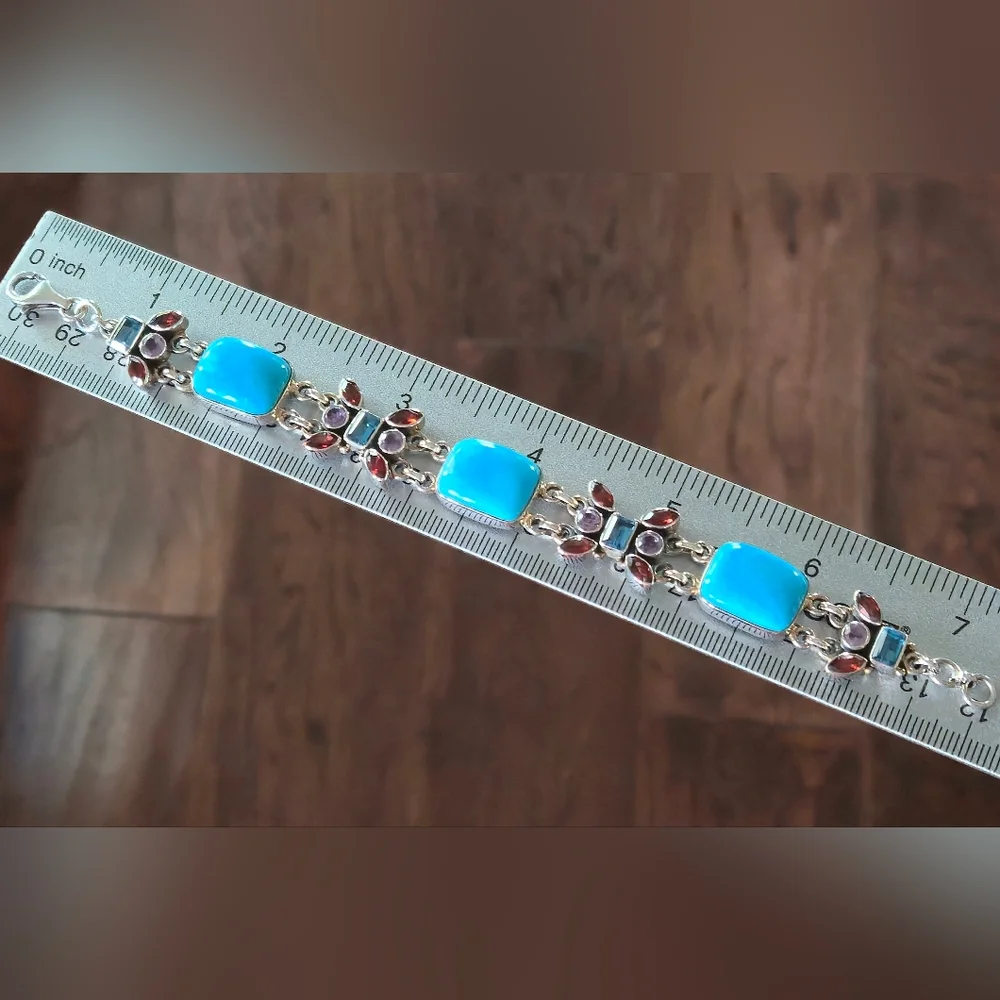 Nicky Butler Turquoise Garnet 925 Sterling Silver Designer Bracelet Amethyst NB - Picture 3 of 16